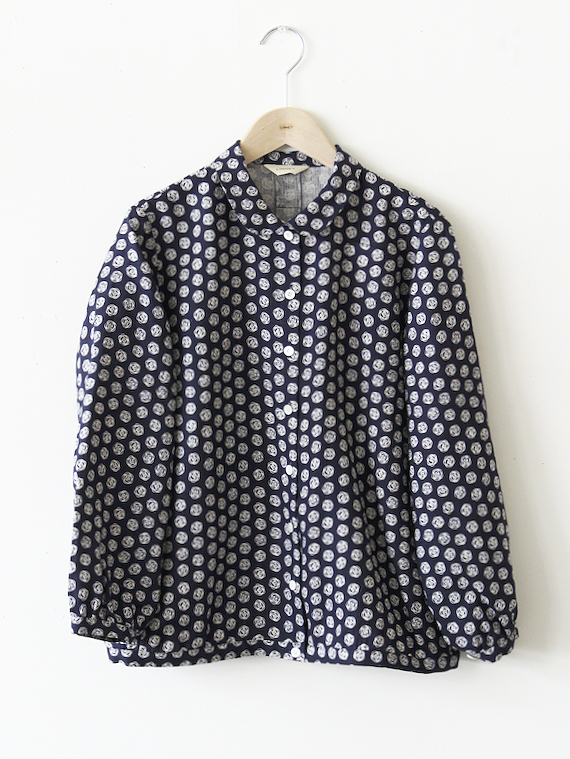 No.119丸襟ブラウス長袖<br />リネンプリント